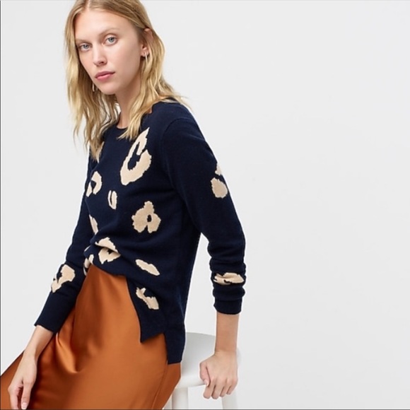 J. Crew Sweaters - J. Crew Everyday 100% Cashmere Sweater Navy Leopard